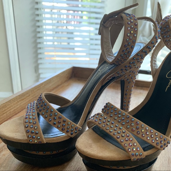 New Tan Suede/Rhinestone Double Platform Sandal - Picture 3 of 7
